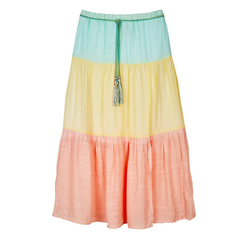 Girl’s Color Block Gauze Tiered Soft Maxi Skirt